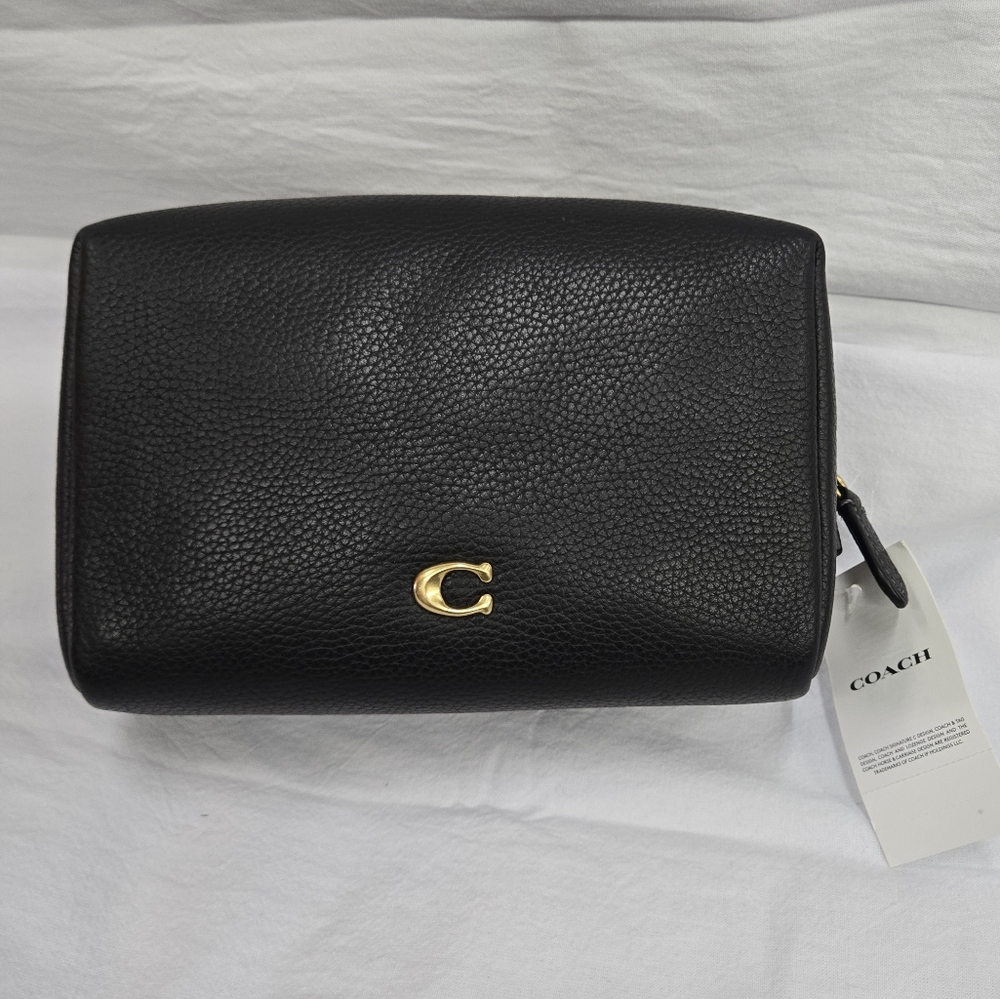 Coach Black Leather Cosmetic Bag with Gold Accent - Picture 3 of 14